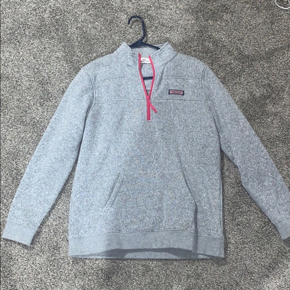 grey and pink Vineyard Vines quarterzip